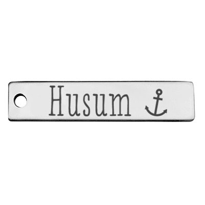 Stainless steel pendant, rectangle, 40 x 9 mm, motif: Husum, silver-coloured 