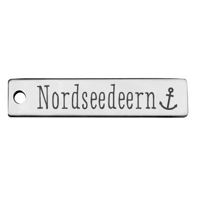 Stainless steel pendant, rectangle, 40 x 9 mm, motif: North Sea sea, silver-coloured 