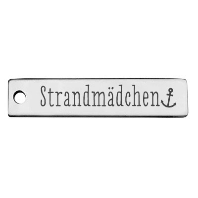 Stainless steel pendant, rectangle, 40 x 9 mm, motif: beach girl, silver-coloured 