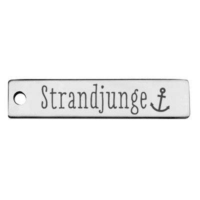 Stainless steel pendant, rectangle, 40 x 9 mm, motif: beach boy, silver-coloured 