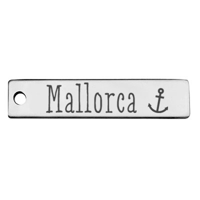 Stainless steel pendant, rectangle, 40 x 9 mm, motif: Mallorca, silver-coloured 