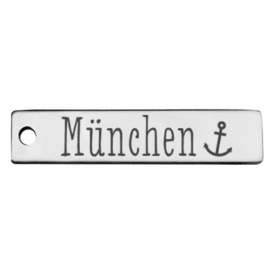 Stainless steel pendant, rectangle, 40 x 9 mm, motif: Munich, silver-coloured 