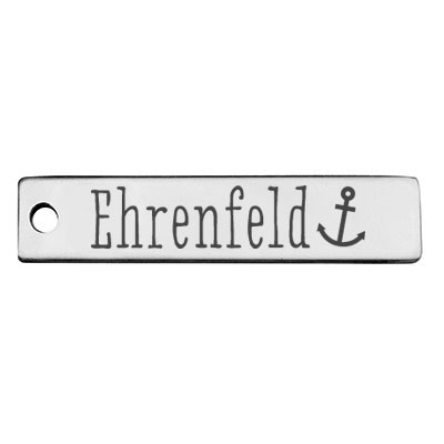 Stainless steel pendant, rectangle, 40 x 9 mm, motif: Cologne Ehrenfeld district, silver-coloured 