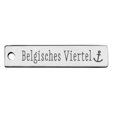 Stainless steel pendant, rectangle, 40 x 9 mm, motif: Cologne district Belgian Quarter, silver-coloured 