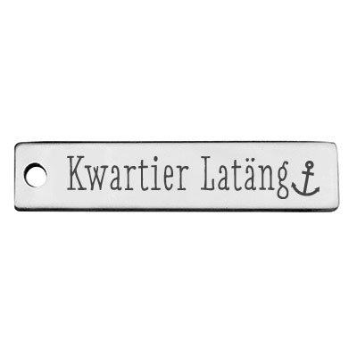 Pendentif en acier inoxydable, rectangle, 40 x 9 mm, motif : quartier de Cologne Kwartier Latäng, argenté 