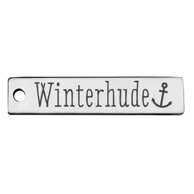 Stainless steel pendant, rectangle, 40 x 9 mm, motif: Hamburg Winterhude district, silver-coloured 