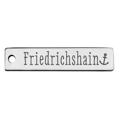 Stainless steel pendant, rectangle, 40 x 9 mm, motif: Berlin Friedrichshain district, silver-coloured 