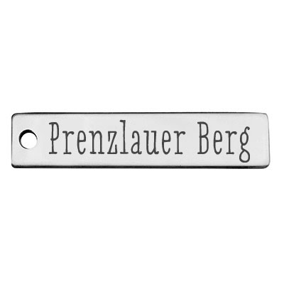 Stainless steel pendant, rectangle, 40 x 9 mm, motif: Berlin Prenzlauer Berg district, silver-coloured 