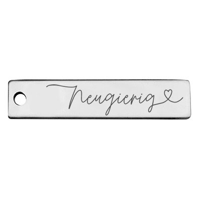 Stainless steel pendant, rectangle, 40 x 9 mm, motif: Curious, silver-coloured 