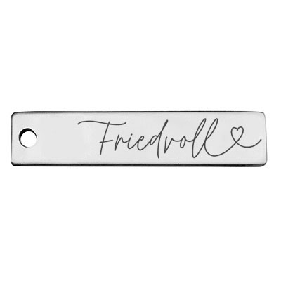Stainless steel pendant, rectangle, 40 x 9 mm, motif: Peaceful, silver-coloured 