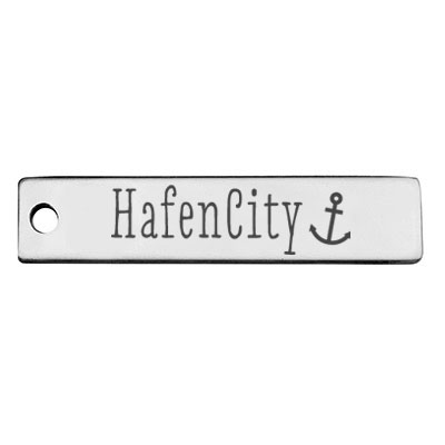 Stainless steel pendant, rectangle, 40 x 9 mm, motif: Hamburg HafenCity district, silver-coloured 