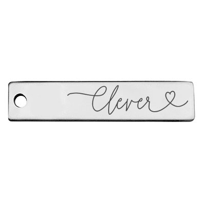 Stainless steel pendant, rectangle, 40 x 9 mm, motif: Clever, silver-coloured 