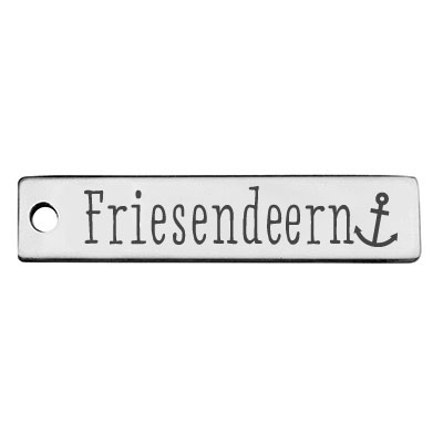 Stainless steel pendant, rectangle, 40 x 9 mm, motif: Friesendeern, silver-coloured 