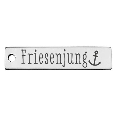 Stainless steel pendant, rectangle, 40 x 9 mm, motif: Frisian boy, silver-coloured 