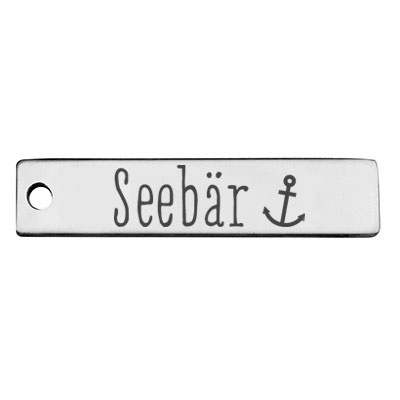 Stainless steel pendant, rectangle, 40 x 9 mm, motif: sea bear, silver-coloured 