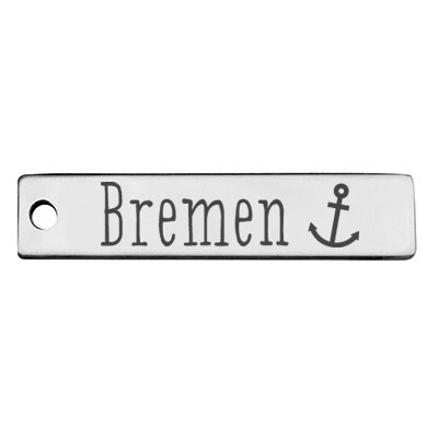 Stainless steel pendant, rectangle, 40 x 9 mm, motif: Bremen, silver-coloured 