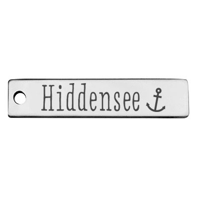 Stainless steel pendant, rectangle, 40 x 9 mm, motif: Hiddensee, silver-coloured 