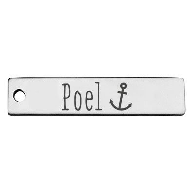 Stainless steel pendant, rectangle, 40 x 9 mm, motif: Poel, silver-coloured 