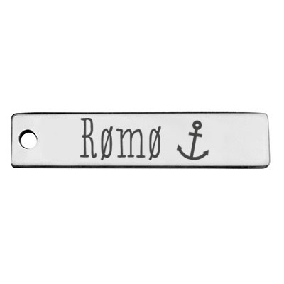 Stainless steel pendant, rectangle, 40 x 9 mm, motif: Romo, silver-coloured 