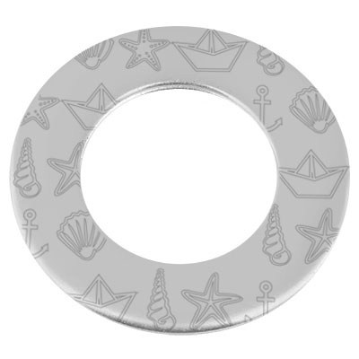 Metalen hanger donut, gravure: Maritiem, diameter ca. 38 mm, verzilverd 