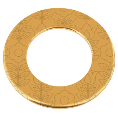 Metal pendant donut, engraving: flowers, diameter approx. 38 mm, gold-plated 