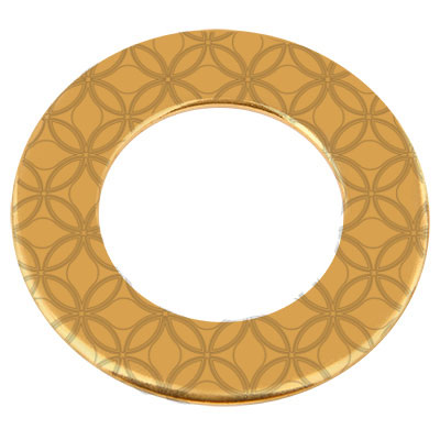 Pendentif en métal Donut, gravure : fleurs, diamètre environ 38 mm, doré 