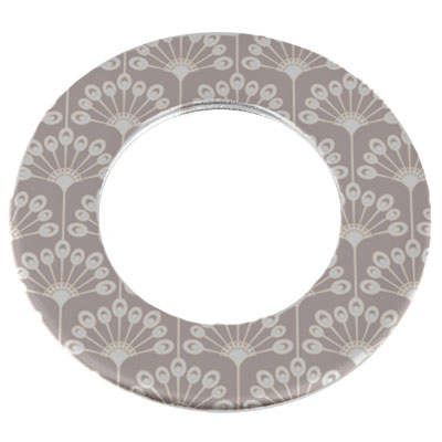 Metalen hanger donut, gravure: bloemen, diameter ca. 38 mm, verzilverd 