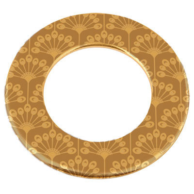 Pendentif en métal Donut, gravure : fleurs, diamètre environ 38 mm, doré 