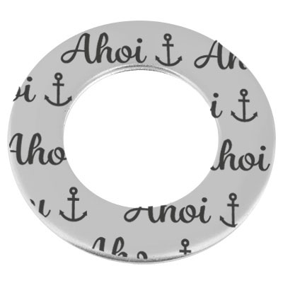 Metallanhänger Donut, Gravur: Ahoi, Durchmesser ca. 38 mm, versilbert 
