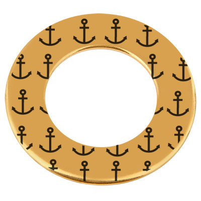 Metal pendant donut, engraving: anchor, diameter approx. 38 mm, gold-plated 