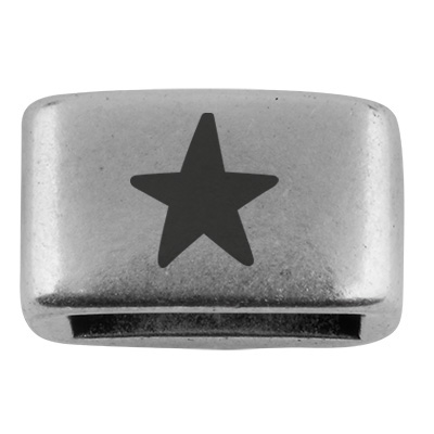 Spacer with engraving "Star", 14 x 8.5 mm, silver-plated, suitable for 5 mm sail rope 