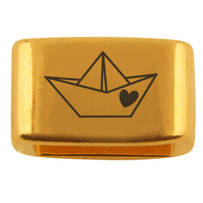 Spacer with engraving "Paper boat", 14 x 8.5 mm, gold-plated, suitable for 5 mm sail rope 