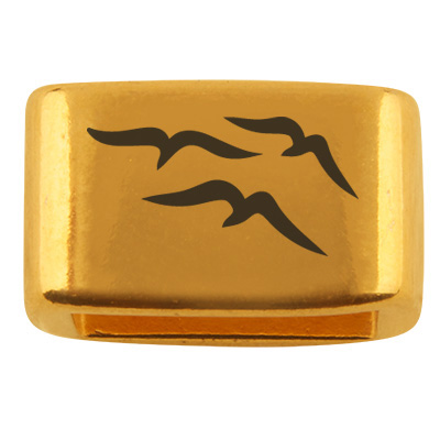 Intermediate piece with engraving "Seagulls", 14 x 8.5 mm, gold-plated, suitable for 5 mm sail rope 