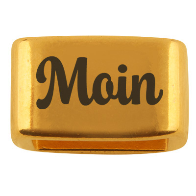 Spacer with engraving "Moin", 14 x 8.5 mm, gold-plated, suitable for 5 mm sail rope 