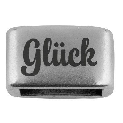 Afstandhouder met gravure "Glück", 14 x 8,5 mm, verzilverd, geschikt voor 5 mm zeiltouw 