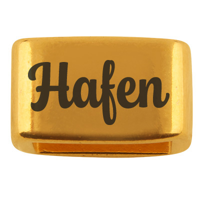 Spacer with engraving "Hafen" (harbour), 14 x 8.5 mm, gold-plated, suitable for 5 mm sail rope 
