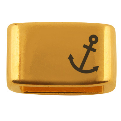 Spacer with engraving "Anchor", 14 x 8.5 mm, gold-plated, suitable for 5 mm sail rope 