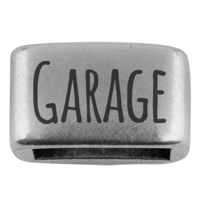 Spacer with engraving "Garage", 14 x 8.5 mm, silver-plated, suitable for 5 mm sail rope 