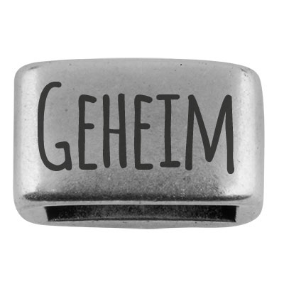 Zwischenstück mit Gravur "Geheim", 14 x 8,5 mm, versilbert, geeignet für 5 mm Segelseil 