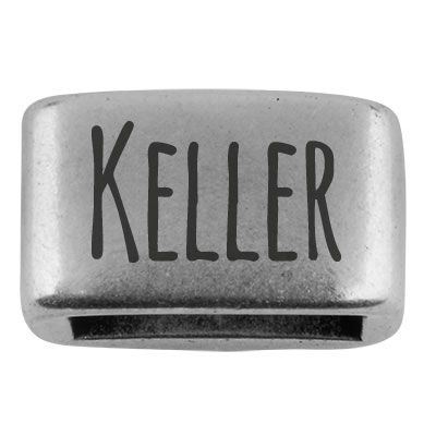 Afstandhouder met gravure "Keller", 14 x 8,5 mm, verzilverd, geschikt voor 5 mm zeiltouw 