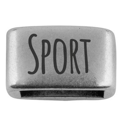 Spacer with engraving "Sport", 14 x 8.5 mm, silver-plated, suitable for 5 mm sail rope 