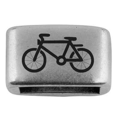 Zwischenstück mit Gravur "Fahrrad", 14 x 8,5 mm, versilbert, geeignet für 5 mm Segelseil 