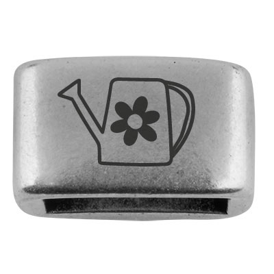 Intermediate piece with engraving "Watering can with flower", 14 x 8.5 mm, silver-plated, suitable for 5 mm sail rope 