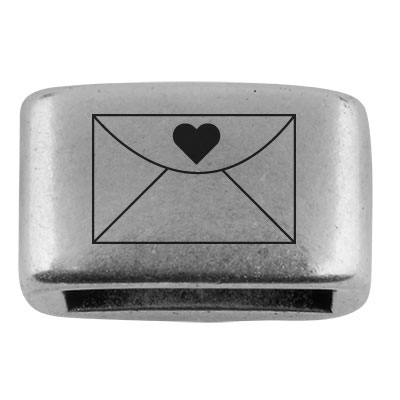 Intermediate piece with engraving "envelope", 14 x 8.5 mm, silver-plated, suitable for 5 mm sail rope 