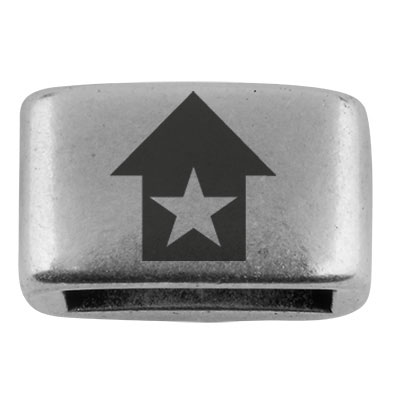 Spacer with engraving "House" with star, 14 x 8.5 mm, silver-plated, suitable for 5 mm sail rope 