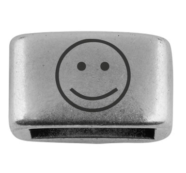 Spacer with engraving "Smiley", 14 x 8.5 mm, silver-plated, suitable for 5 mm sail rope 