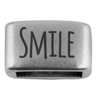 Pièce intermédiaire avec gravure "Smile", 14 x 8,5 mm, argentée, convient pour corde à voile de 5 mm 
