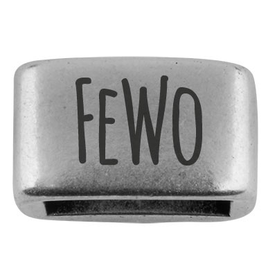 Zwischenstück mit Gravur "FeWo" Ferienwohnung, 14 x 8,5 mm, versilbert, geeignet für 5 mm Segelseil 