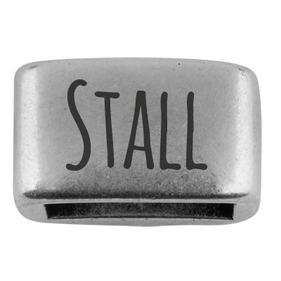 Zwischenstück mit Gravur "Stall", 14 x 8,5 mm, versilbert, geeignet für 5 mm Segelseil 