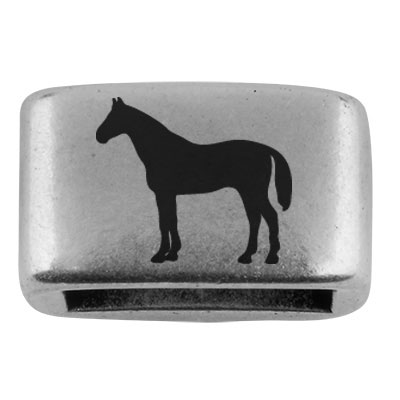 Spacer with engraving "Horse", 14 x 8.5 mm, silver-plated, suitable for 5 mm sail rope 